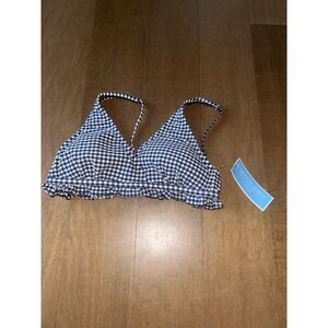 Draper James Swim Navy White Gingham NWT Lands' End Bikini Top Small women’s